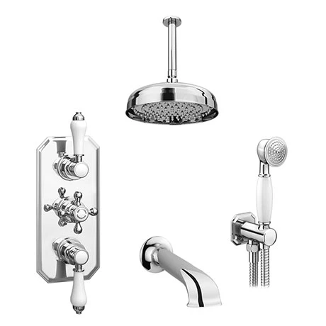 Trafalgar Traditional Shower Package with Ceiling Mounted Fixed Head, Handset + Bath Spout 3 Trafalgar Traditional Shower Package with Ceiling Mounted Fixed Head, Handset + Bath Spout