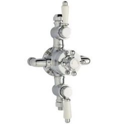 Nuie Traditional Exposed Thermostatic Triple Shower Valve inc. Riser, 4" Rose & Slide Rail Kit -Showers Shop Traditional Exposed Thermostatic Triple Shower Valve TEXSVRKIT d1 375