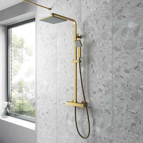 Venice Cubo Brushed Brass Modern Thermostatic Shower 3 Venice Cubo Brushed Brass Modern Thermostatic Shower