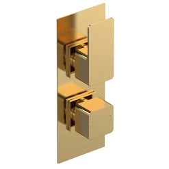 Venice Cubo Twin Thermostatic Shower Valve with Diverter - Brushed Brass