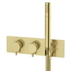 Arezzo Brushed Brass Round Wall Mounted Thermostatic Shower Valve with Handset -Showers Shop ZSVHBB n d3 460